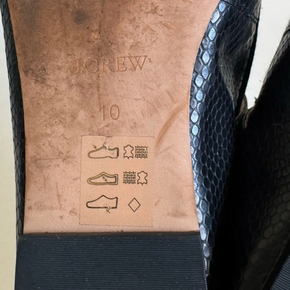 J. Crew Quinn Square Toe Mary Jane Flat Shoe 10 Black Snake Embossed Classic - Picture 9 of 10